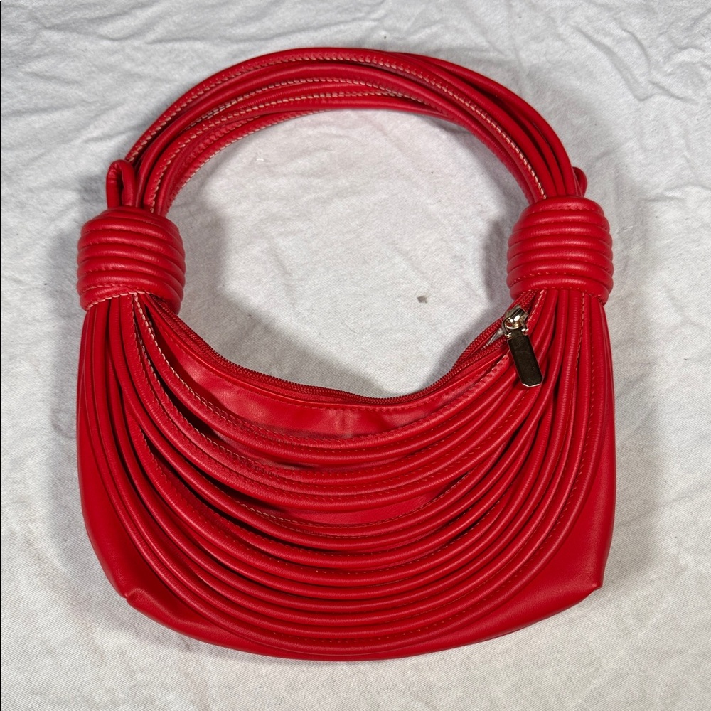 Elegant Red tubular double knot leather shoulder Bag
